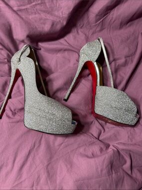 Silver Glitter Platform High Heels with Red Sole